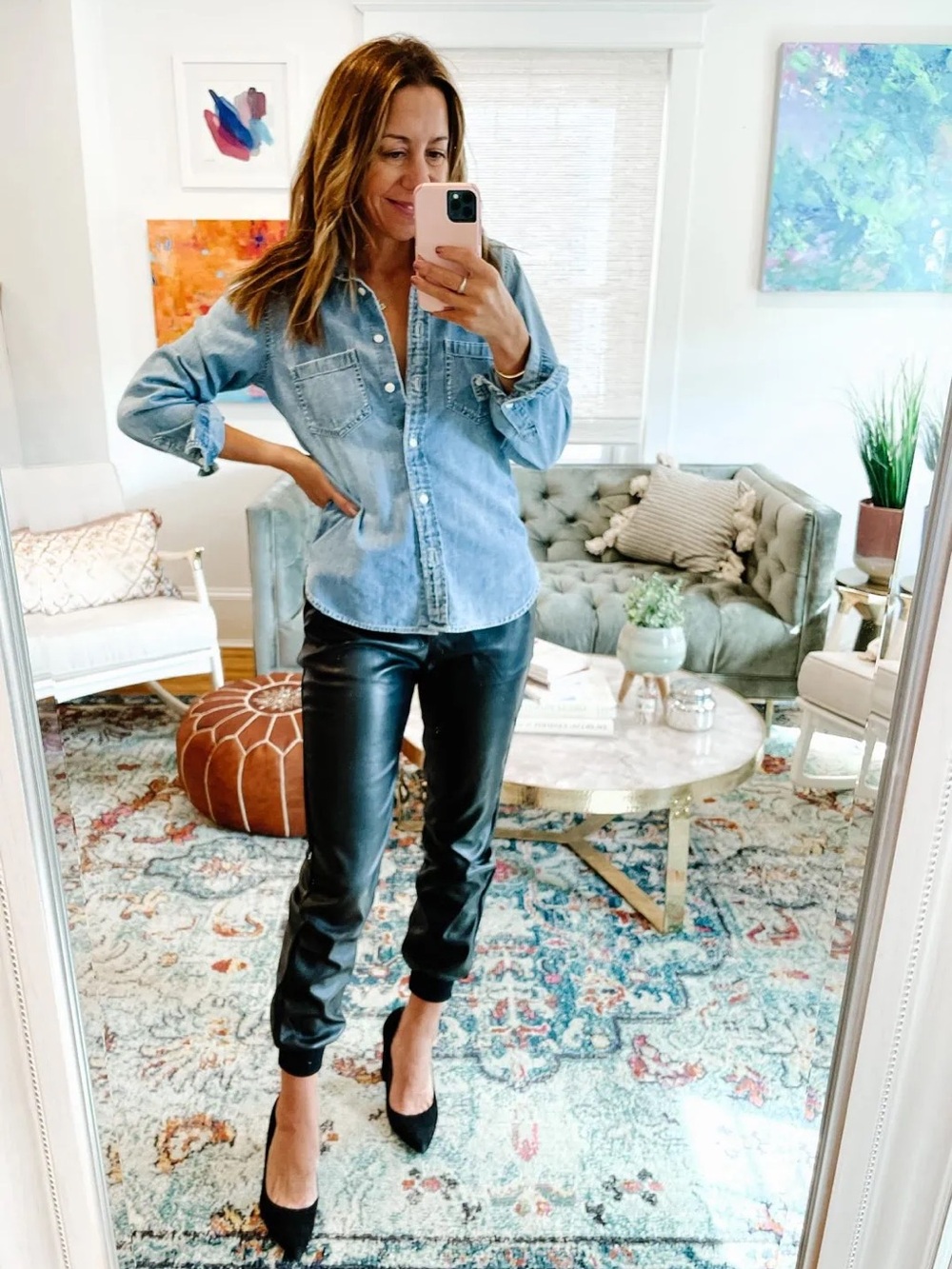 Anthropologie Black Faux Leather Joggers Streetwear Relaxed Fit Casual